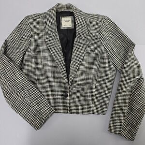Abercrombie & Fitch Womens Black White Houndstooth Cropped Blazer Jacket Large